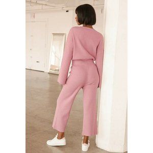 NWOT Lulus Snuggly Style Mauve Pink Ribbed Knit Cropped Pants Sz M